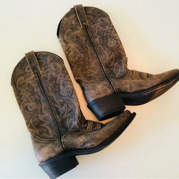 Rockin Country Collection Distressed Brown Leather Cowboy Western Boots Men’s 6D